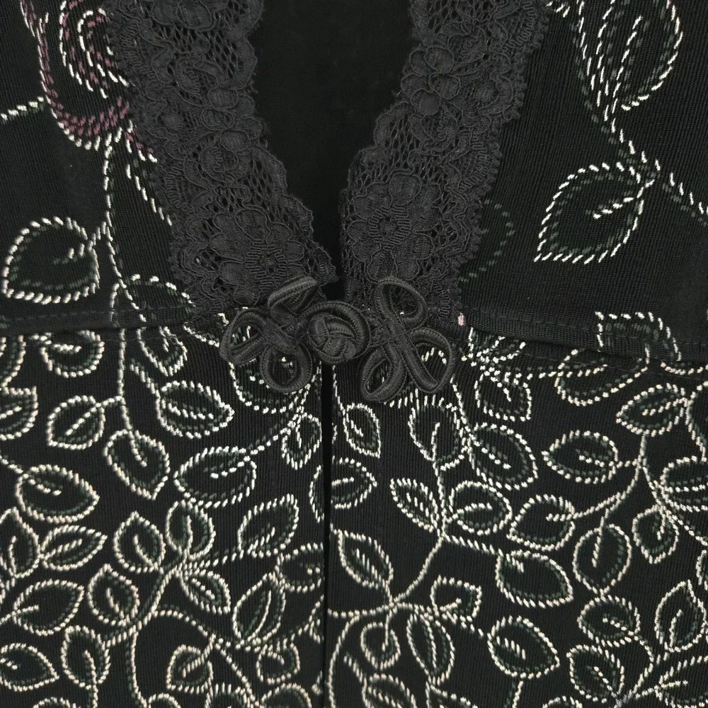 Vikki Vi Cardigan Top Women 2X Black Pink Floral Lace Trim Boho Whimsigoth
